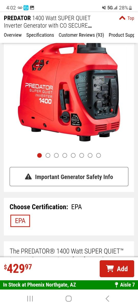 Predator 1400 $200