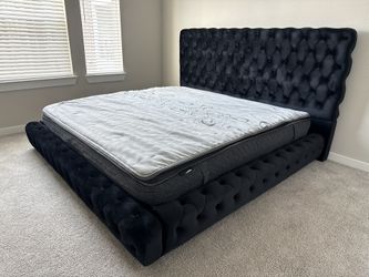 New King Size Black Bed Frame + Hybrid Mattress