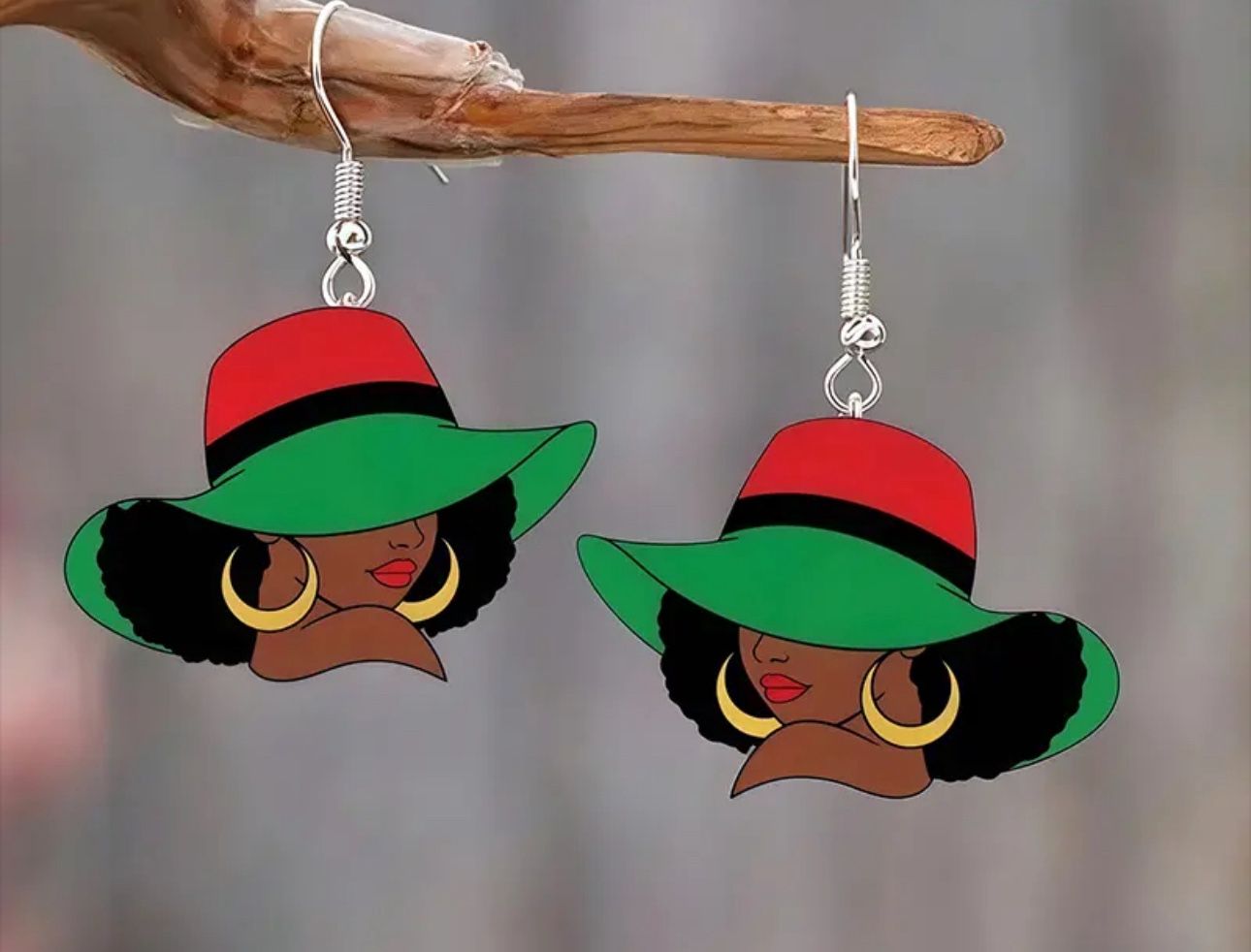 Stylish Afrocentric Earrings with Red and Green Hat