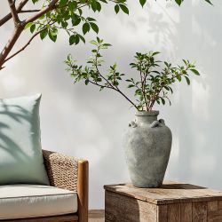 Rustic Antiqued Gray Round Terracotta Urn Vase,15'' ,D2577