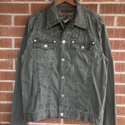 True Religion Jimmy Rope Stitch Trucker Jacket Canvas Button Snap