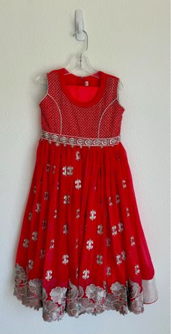 Red & Silver Embroidered Indian Anarkali Dress
