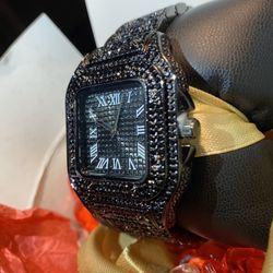 Black Ice Lab Stones Unisex Resizable Fit For The Queen Or King. Happy Valentines Watch Gift