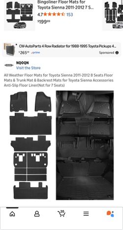 All Weather Floor Mats for Toyota Sienna 2011-2012 8 Seats Floor Mats & Trunk Mat & Backrest Mats for Toyota Sienna Accessories Anti-Slip Floor Liner(