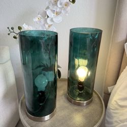 2 Side bed Turquoise Glass Lamps $35