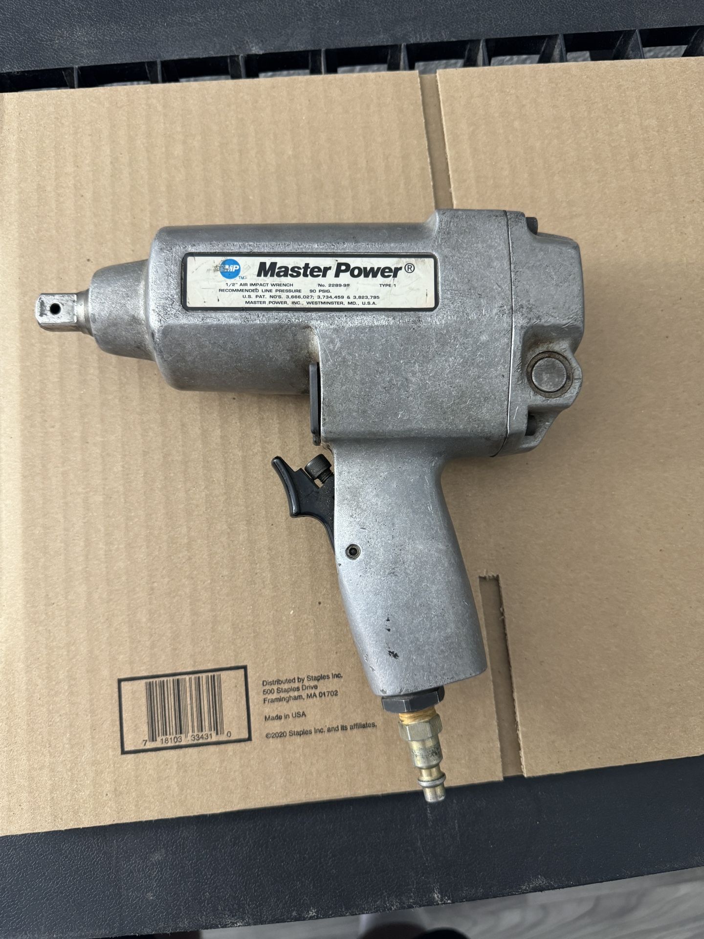Master Power 2289-99 1/2" Reversing Pneumatic Impact Wrench Pistol Grip Untested