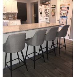 BRAND NEW IN BOX SET OF TWO Grey 25” Barstools Fabric Polyester