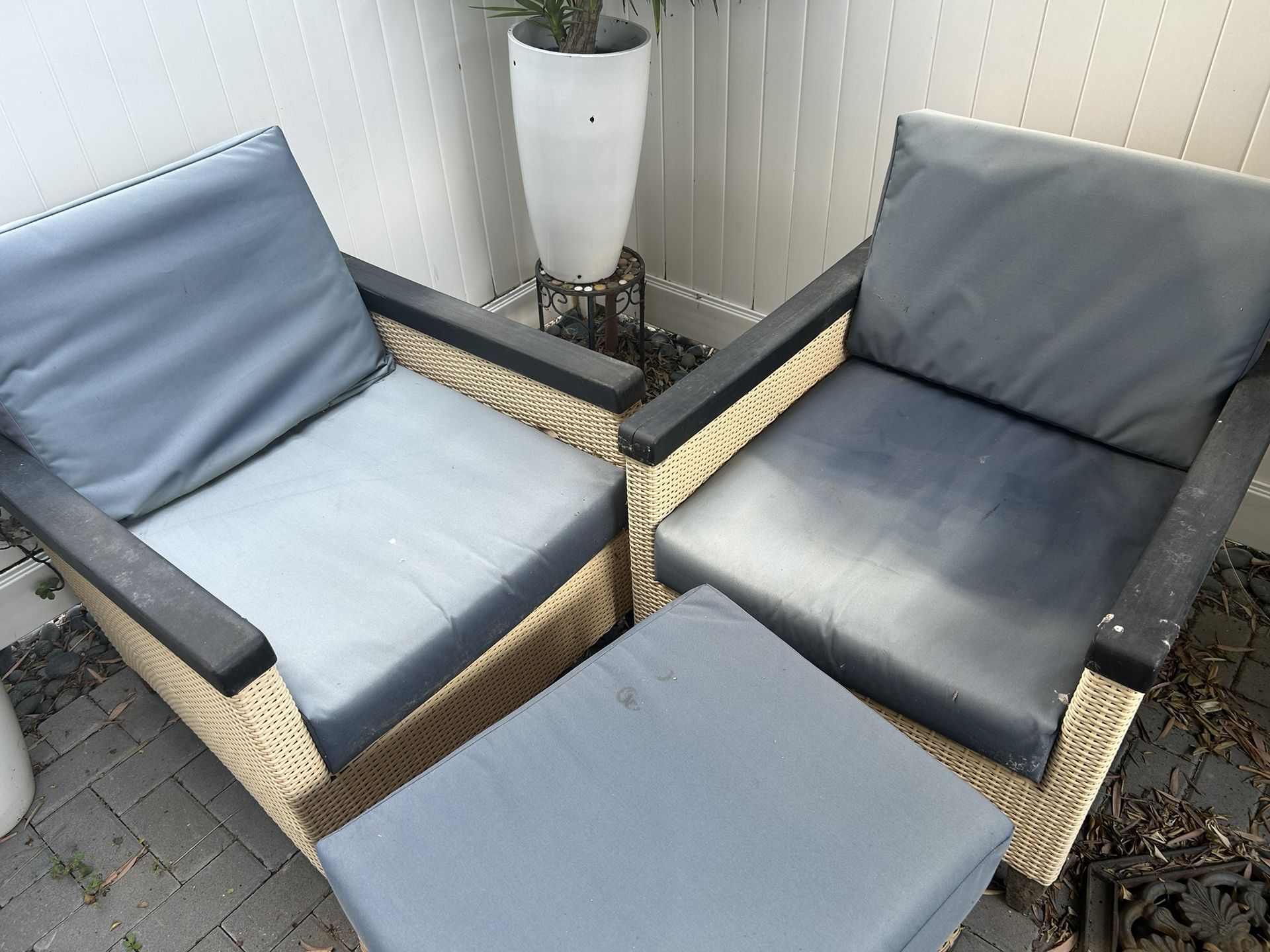 Two Patio Chairs And Foot Stool
