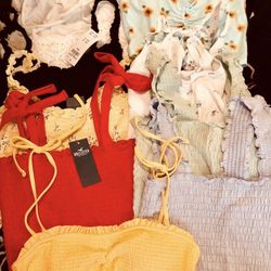Hollister Smocked Crop Tops, crochet, halter crop tops. New with tags. Brundage and Chester. $10 to $15 each. All size S