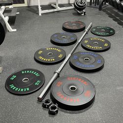 New Renegade 230 Pound Olympic Bumper Plate Set With Chrome CrossFit Olympic Barbell Free Delivery 🚚 