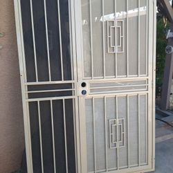 Security Screen Door With Solid Panels and Mesh Screening