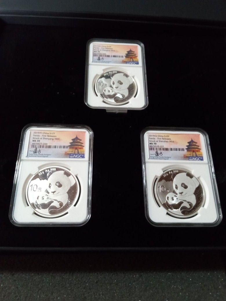 2019 (S) (Y) And (G) China S10Y Panda - First Releases 3- Silver Coin Set MS70