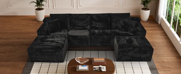 Black Corduroy U-Shape Sofa $360