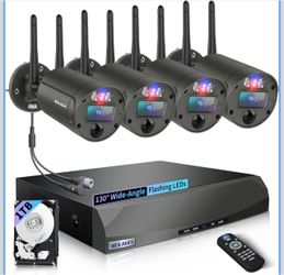 Wireless Security Camera System, 130° View, 2-Way Audio, 90ft Night Vision, No Fees
