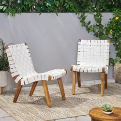 Woven Strap Accent Chairs with Wood Frame – Set of 2