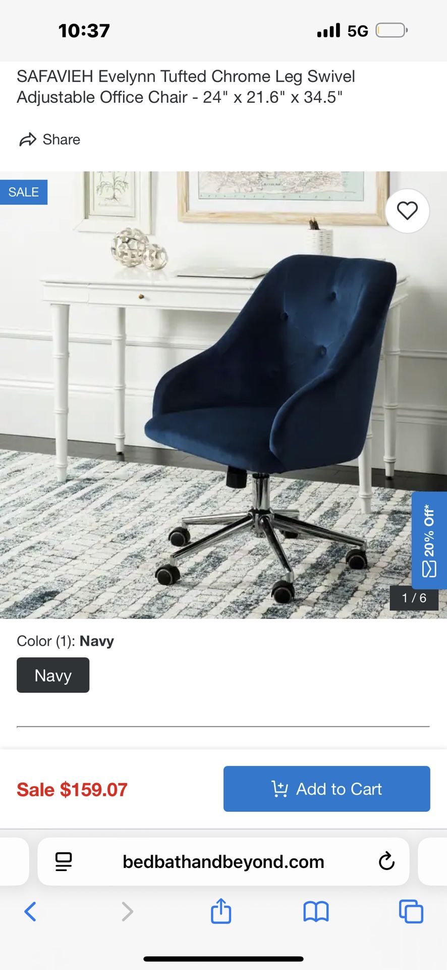 BED BATH & BEYOND - SAFAVIEH BRAND - BLUE VELVET DESK/VANITY CHAIR *MOVING SALE-OBO*