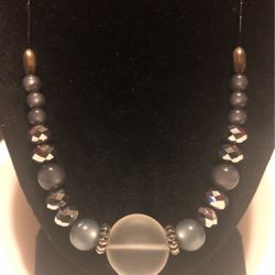 18”-20” Sparkling Silver Crystals And Beaded Necklace 