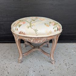 Vintage French Bergere Style Ottoman Footstool in Floral Print Upholstery