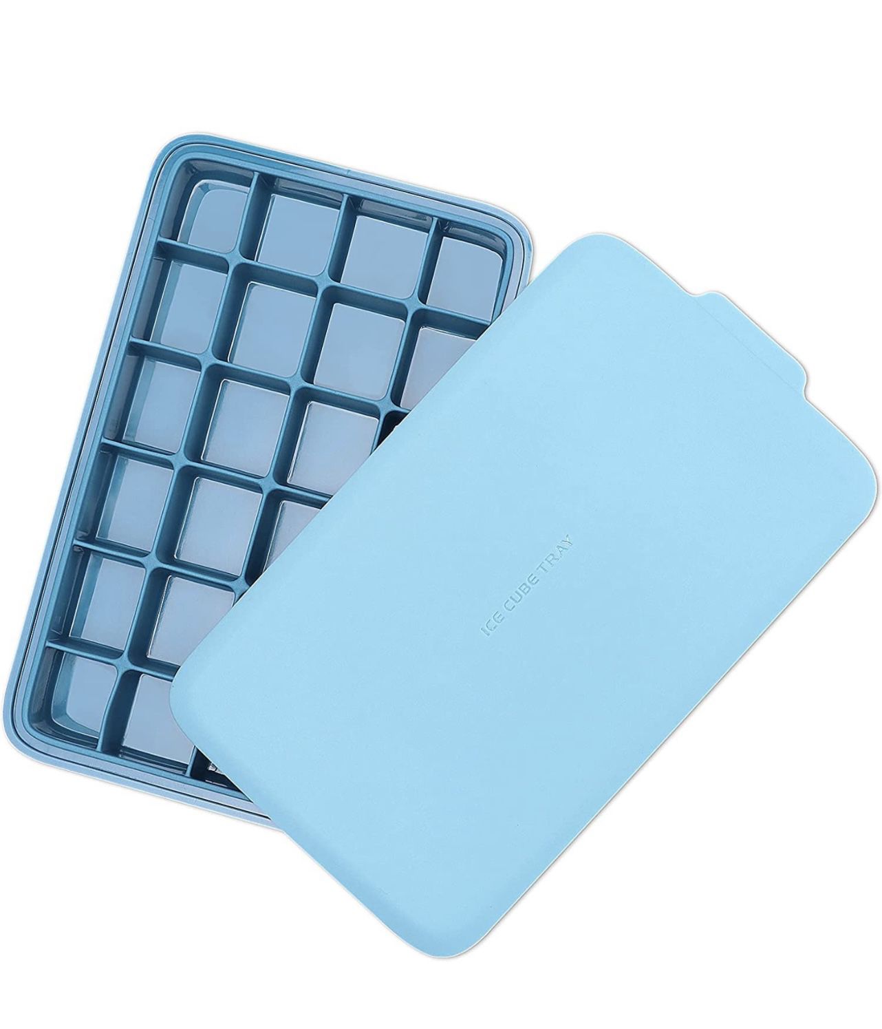 Ice Cube Tray, Ancevsk 24 Ice Molds Easy Release Flexible Ice Maker with Removable Lid Stackeable Durable, for Whiskey Wine Cocktails Juice (Blue)