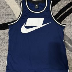 NIKE Men's XL NSW Mesh Blue Tank top Jersey Checkered Print 