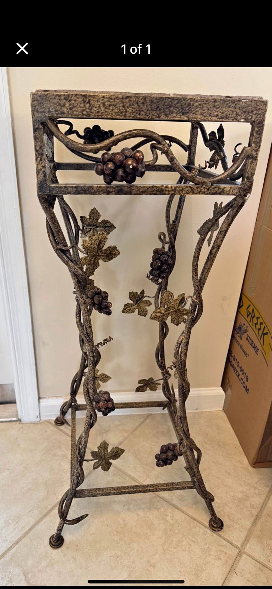 FABULOUS ANTIQUE PEDESTAL TABLE. Heavy Wrought Iron. Grapes & Ivy Flowers 4 Statue, Lamp, Flower Vase, Plant! Baer’s Carl’s Maitland Smith Un Signed.