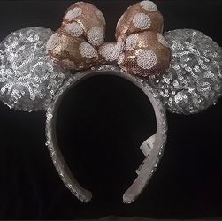 Official Disney Parks Silver Sequined Minnie Mouse Bow
