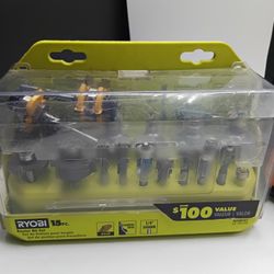 Ryobi 15-Pc Router Bit Set Carbide 1/4" Shank – Like New