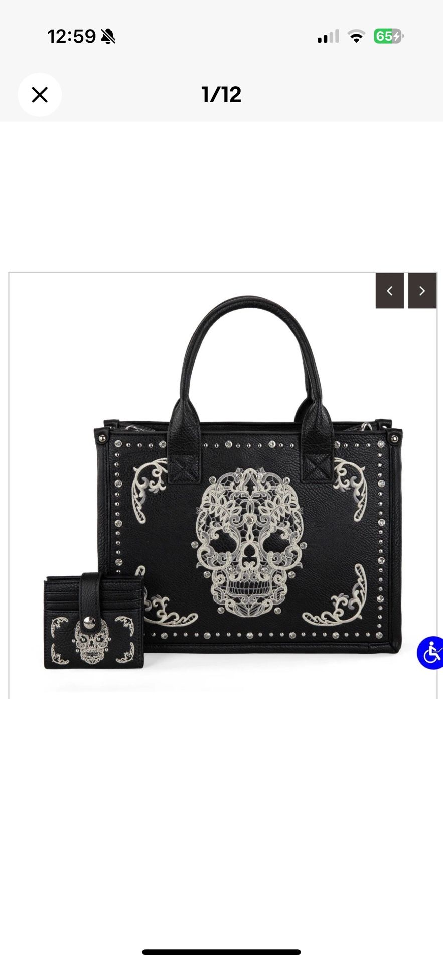 Montana West Black Embroider Sugar Skull Conceal Carry Tote/Crossbody Wallet Set