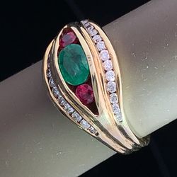 Unique Evil Eye Style Ring Natural Ruby And Emerald Ring Set In Real 14kt Gold 