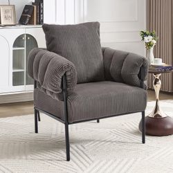 33" High Rebound Sponge Modern Mid-Century Tufted Armchair – Deep Seat, Gold Metal Legs, Ergonomic Upholstered Sofa for Living Room, Dressing Area & O