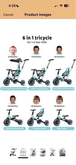 6-in-1 Tricycle for Toddlers 1-3, Toddler Bike