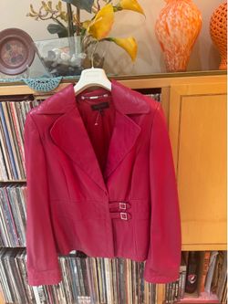 PRICE DROP: NW/OT, ESCADA,42,logo-lined, RASPBERRY LAMBSKIN LEATHER BLAZER