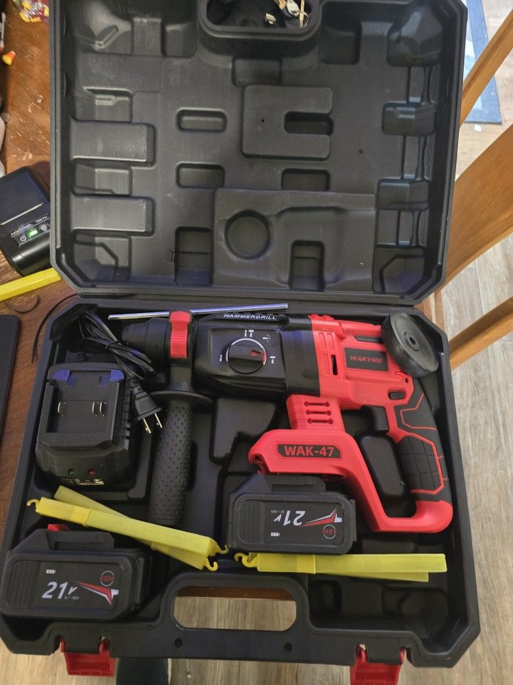 Wakyme Rotary Hammer Drill 2 Batt / Charger Drill Sds - Plus 1/2 Inch 21 V Cordless # 489 # 490
