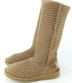 Ugg Boots Knit Sweater 5817 Size 7 Brown Tan Classic Cardy