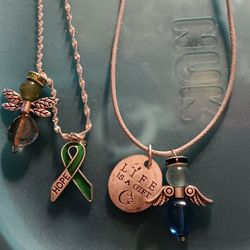 2 Necklaces Necklaces Both Angels But One With Life As A Gift And One With Hope Symbol Ribbon