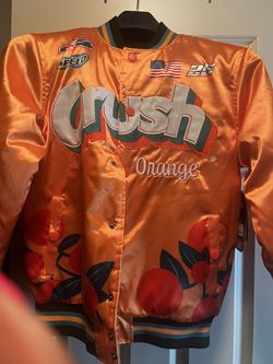 Crush Orange Satin Bomber Jacket Cherry Graphic Streetwear Size S New