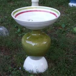 Cute Olive Green Pasta Bowl Ceramic Birdbath 🌞🦋🌷🐦🌺 Buy 2 Or 3 Get Free Solar Fountain