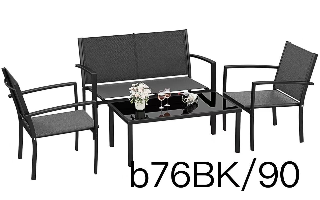4 Pieces Patio Furniture Set Modern Patio Conversation Sets Textilene Outdoor Furniture Patio (Black)