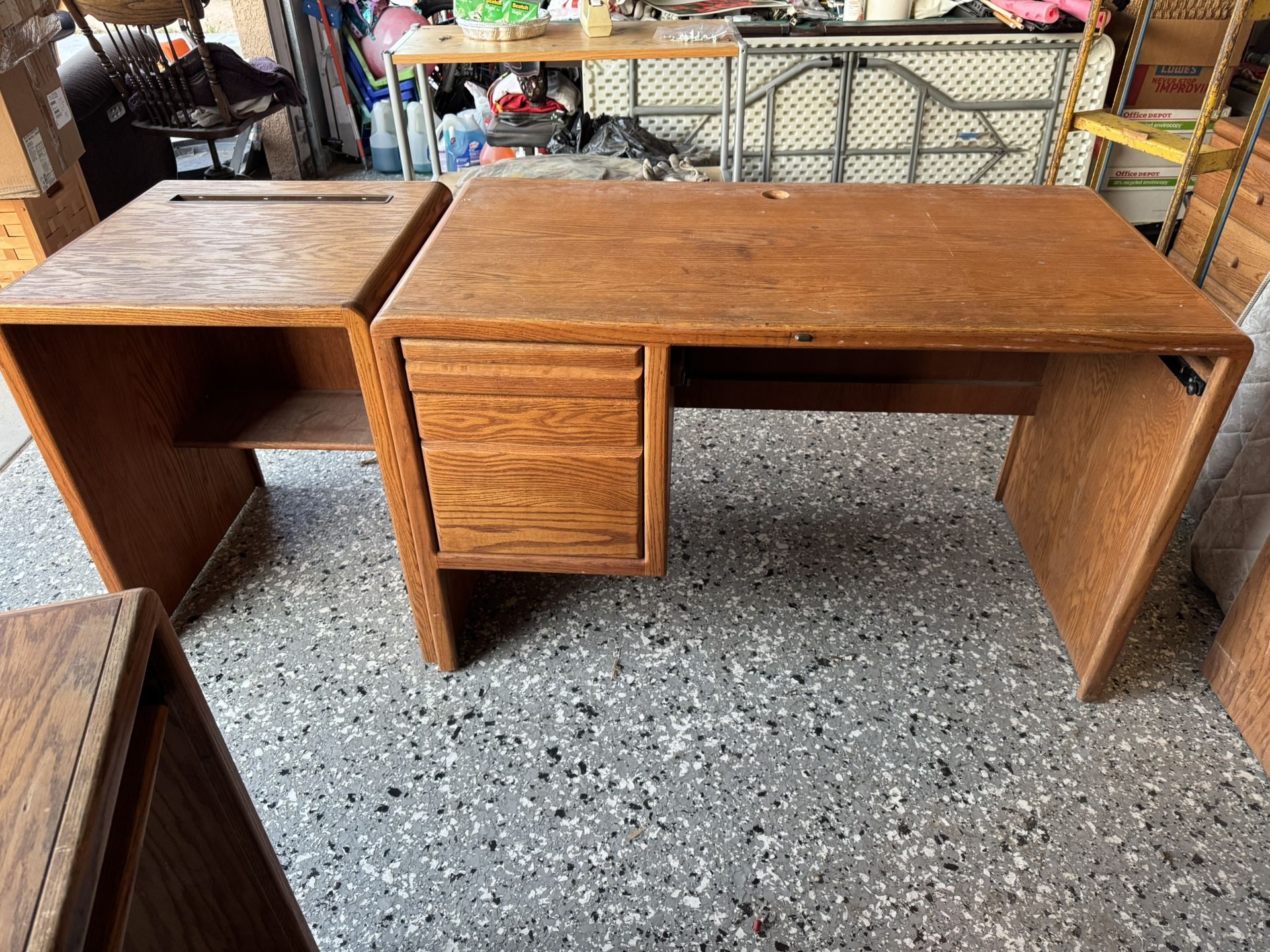 90s Real Oak Desk And Printer Table