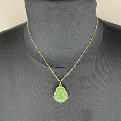 Gold Plated Necklace With Green Budda Charm
