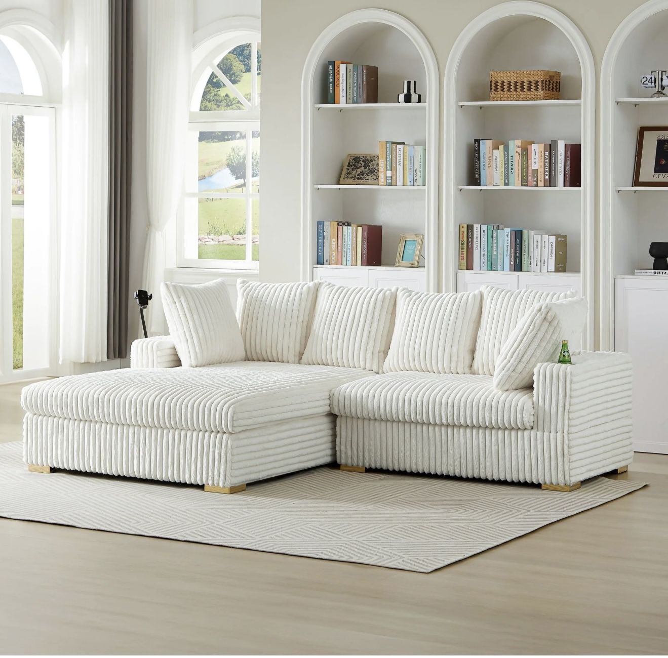 New Beige Corduroy Sectional Sofa With Chaise, Free Delivery ✅ Modern Corduroy Sectional Multiple Color Options Available