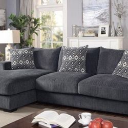 Brand New Super Plush Grey Chenille Sectional Sofa (Pillows Included)