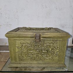 Trades are welcomed: 1970s Mary Klein Plastic Green Faux Wood Storage Box Made In USA VTG