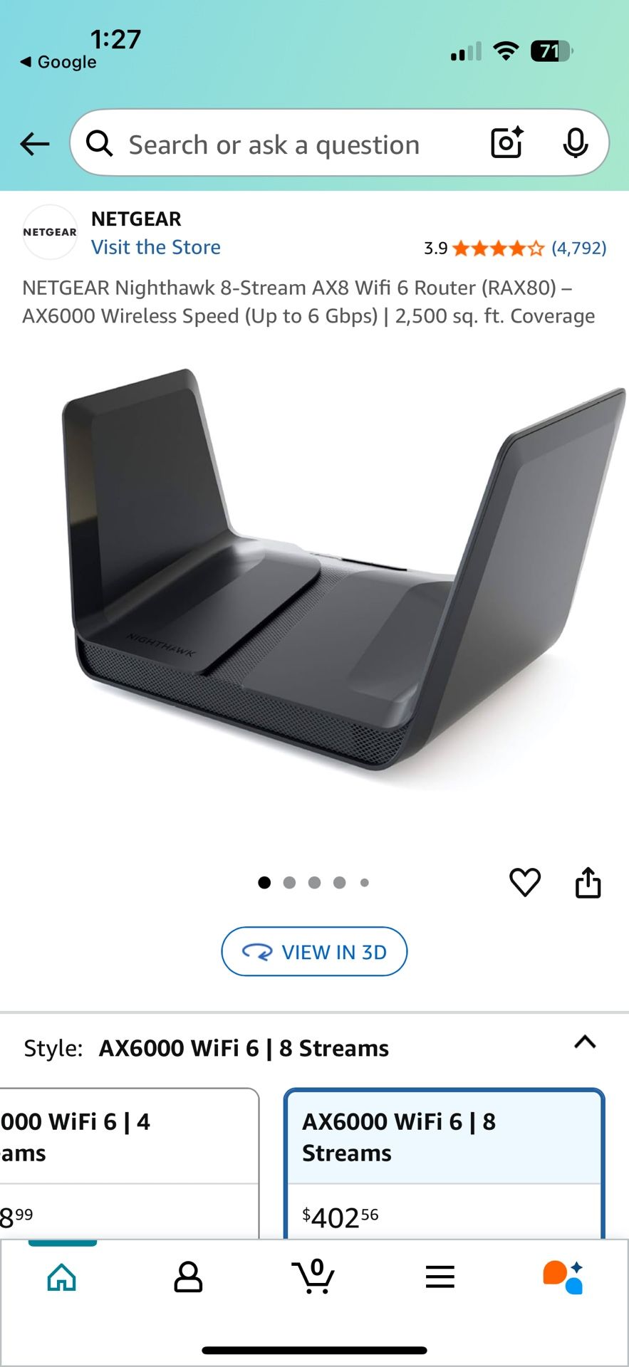 NETGEAR Nighthawk 8-Stream AX8 Wifi 6 Router (RAX80) –