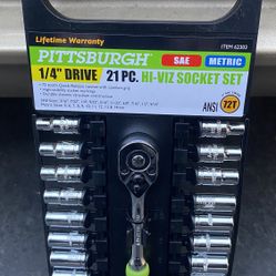 1/4” Drive 21 PC HI-VIZ Socket Set PITTSBURGH