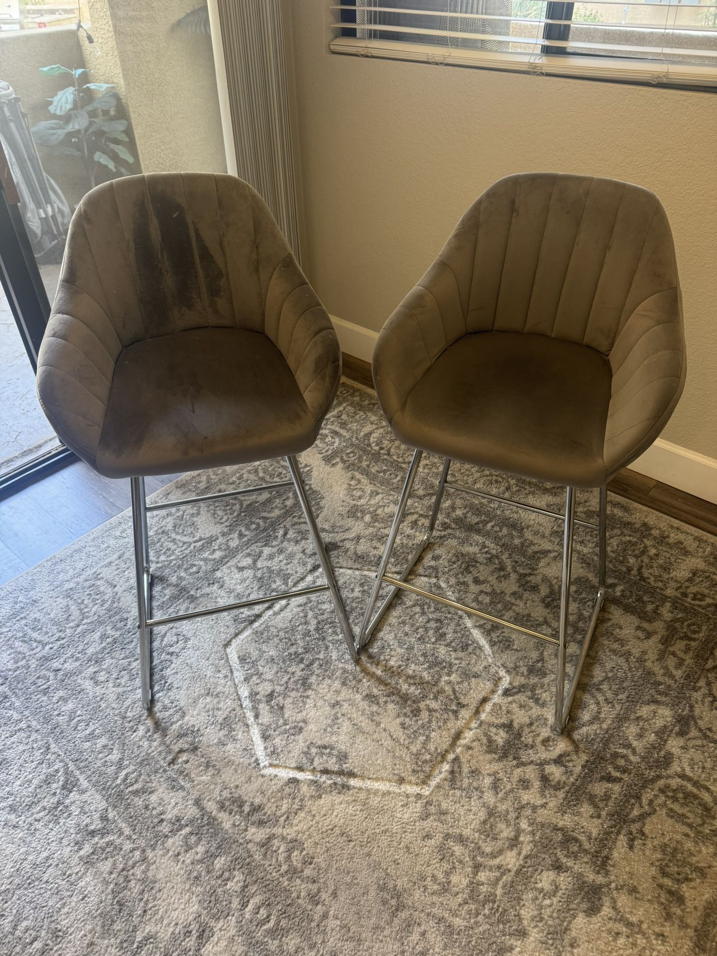 Mid Century Gray Bar Stools - Set Of 2