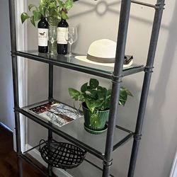 MUST SEE!  Rustic 3 Tier Metal Shelving Unit/Stand With Beveled Glass