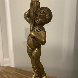 Antique Bronze Table Lamp: Boy Figurine 