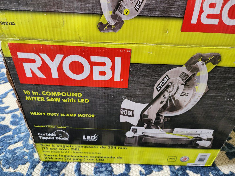 NEW - Ryobi 10 in Compound Miter Saw With LED