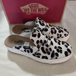 VAN'S White Leopard Mules 8.5